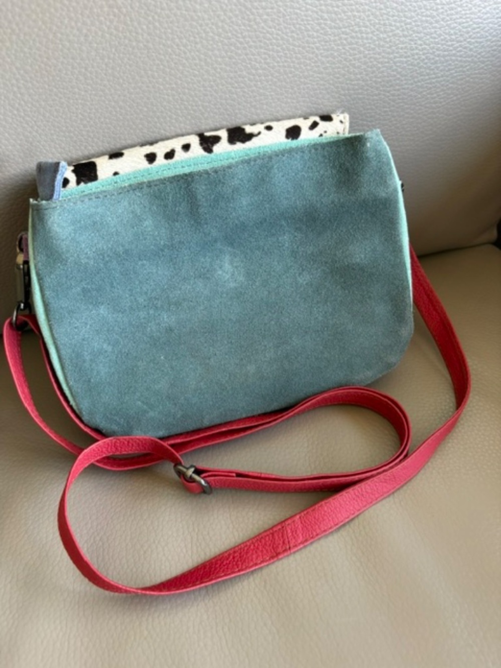 SORUKA small Women's suede leather crossbody bag multicolour animal print front - Picture 8 of 16